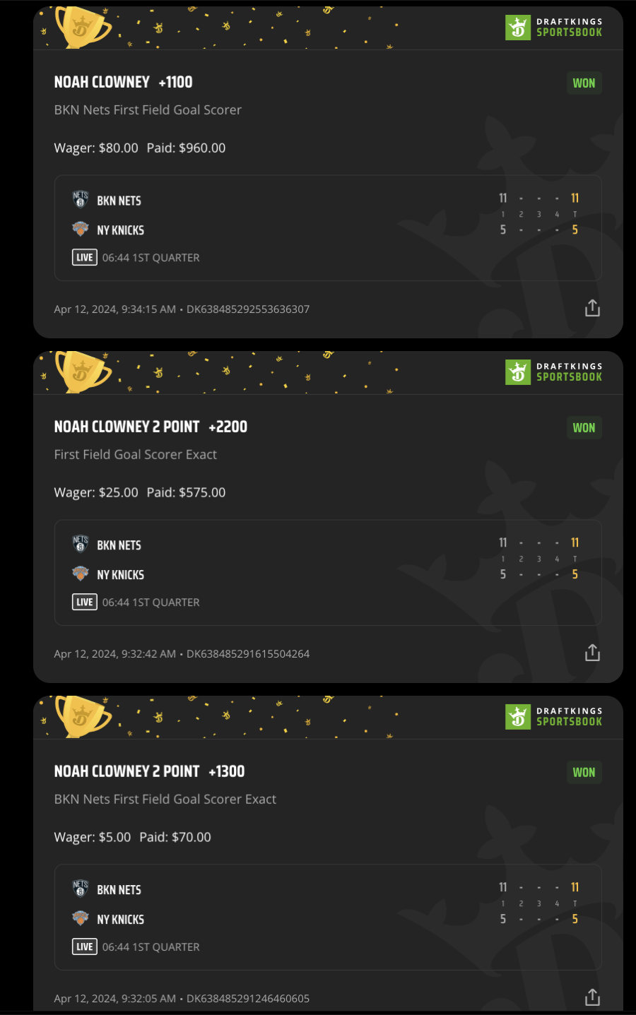 Hall of Fame betting receipt
