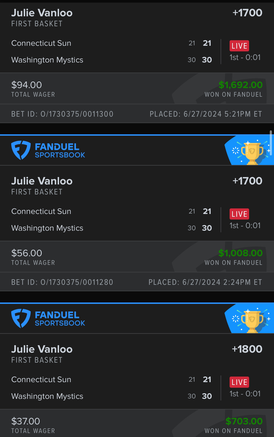 Hall of Fame betting receipt