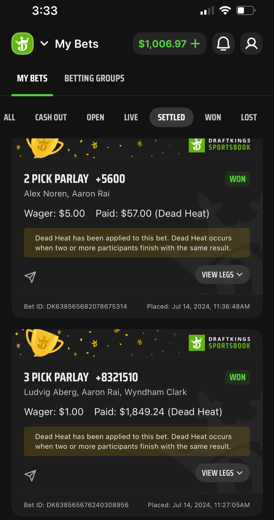 Hall of Fame betting receipt