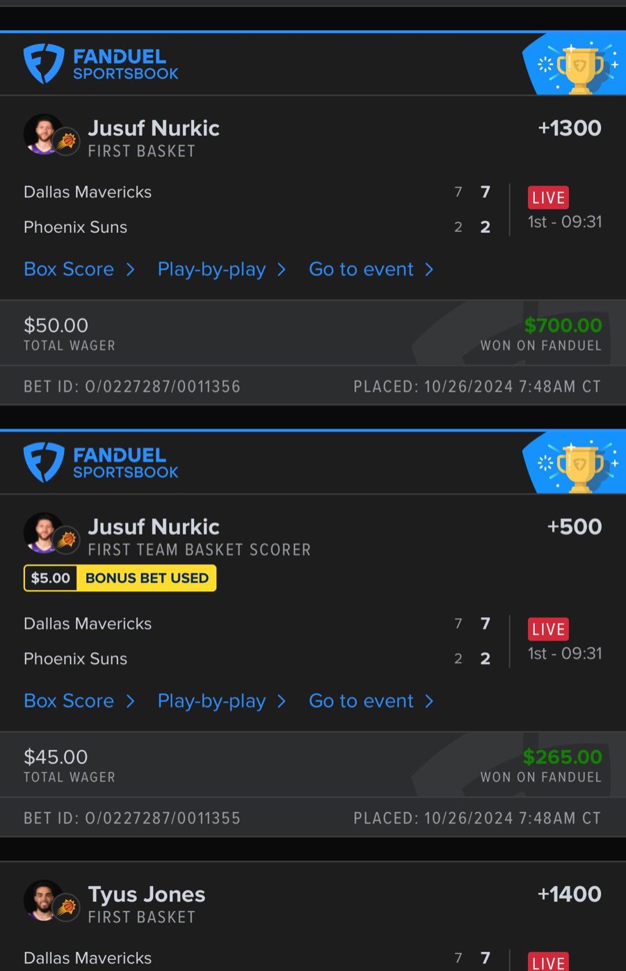 Hall of Fame betting receipt