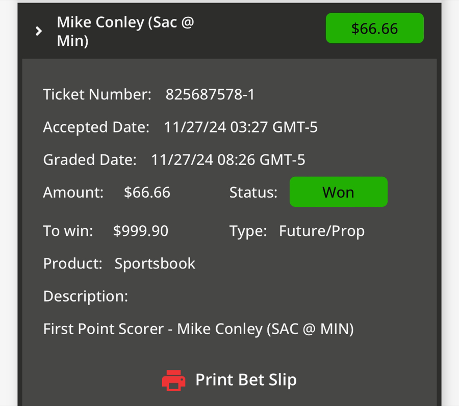 Hall of Fame betting receipt