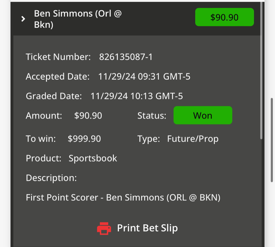 Hall of Fame betting receipt