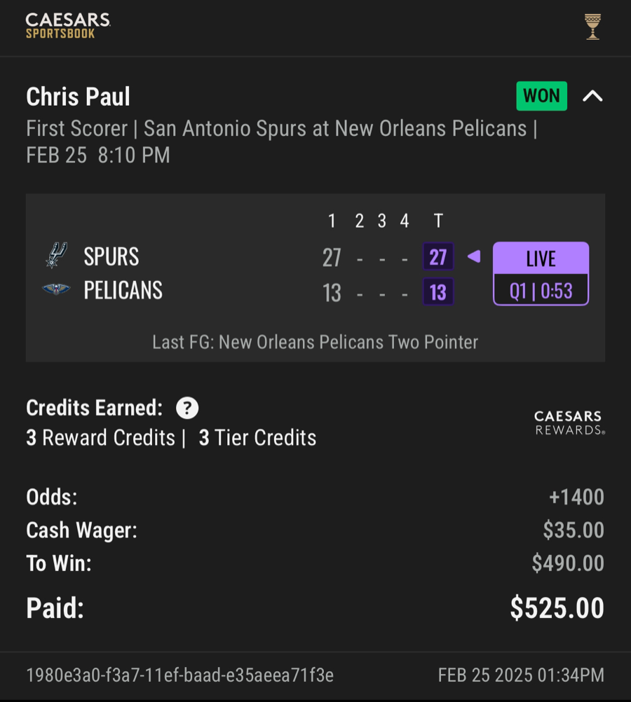 Hall of Fame betting receipt