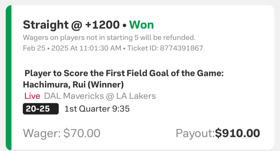 Hall of Fame betting receipt