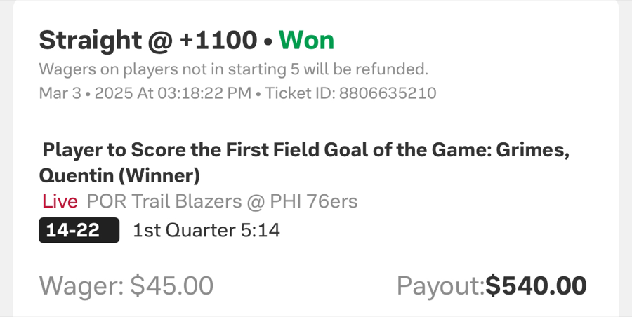 Hall of Fame betting receipt