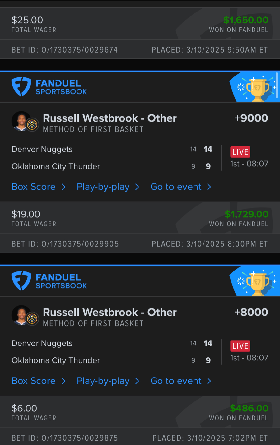 Hall of Fame betting receipt