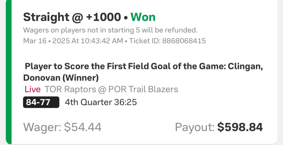 Hall of Fame betting receipt