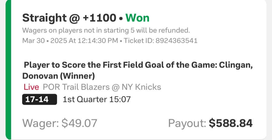 Hall of Fame betting receipt