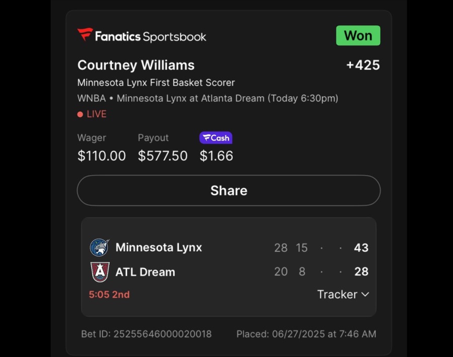 Hall of Fame betting receipt