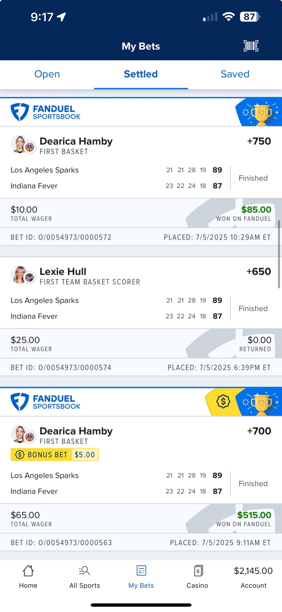 Hall of Fame betting receipt